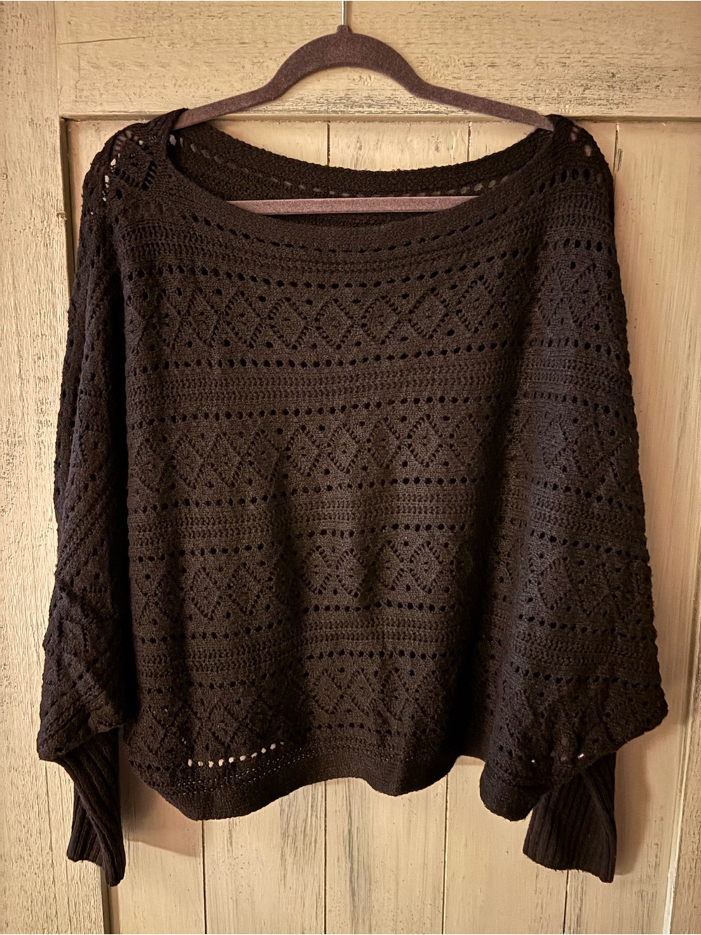 SHEIN Black Off-Shoulder Open-Knit Sweater